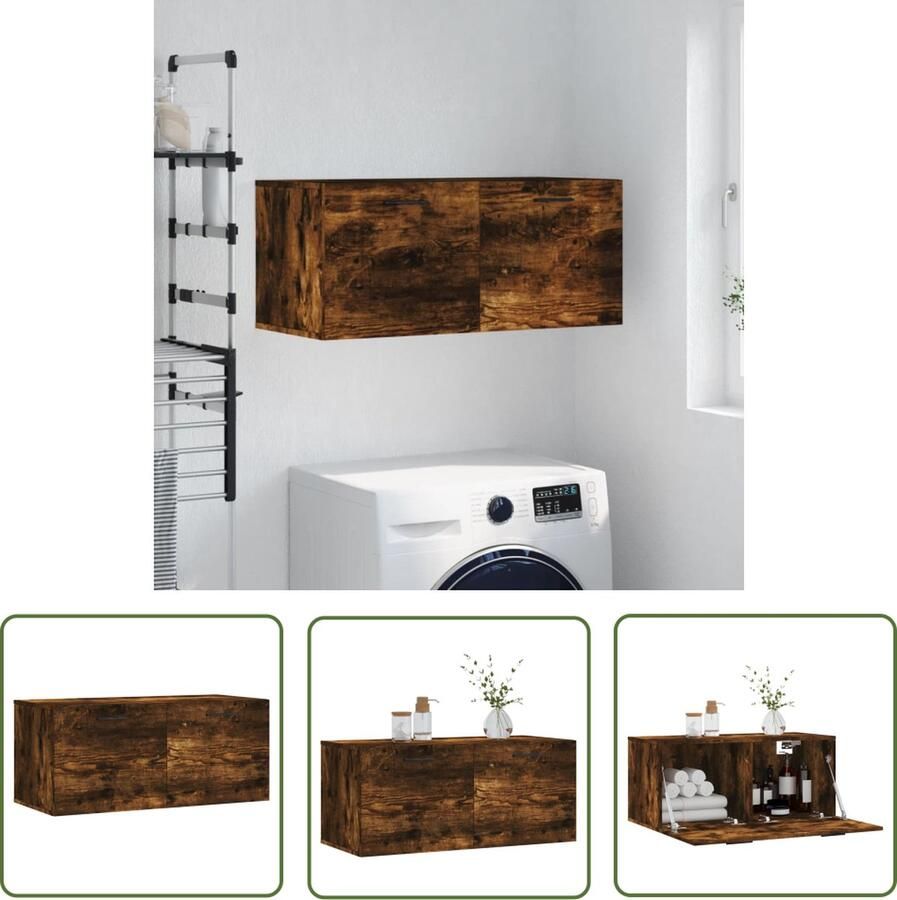 The Living Store Wandkast 80x36 5x35 cm bewerkt hout gerookt eikenkleurig Zwevende Wandkast Houten Kast Bruine Kast Bergruimte Wandmontage - Foto 2