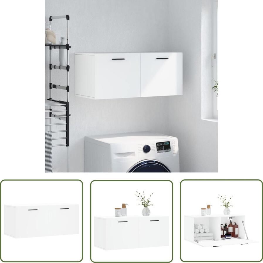 The Living Store Wandkast 80x36 5x35 cm bewerkt hout wit Wandkast Houten Kast Opbergkast Witte Kast Kleine Kast - Foto 2