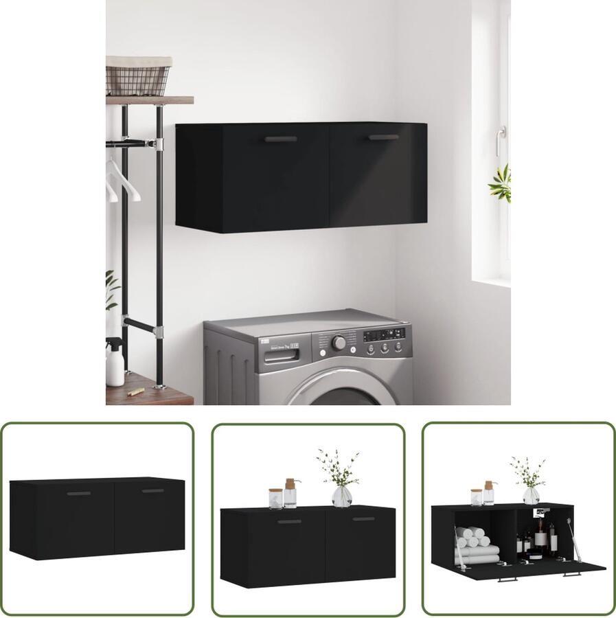 The Living Store Zwevende Wandkast Zwart 80 x 36.5 x 35 cm Bewerkt hout Zwevende Wandkast Zwarte Wandkast Houten Wandkast Opbergwandkast Badkamerkast - Foto 2
