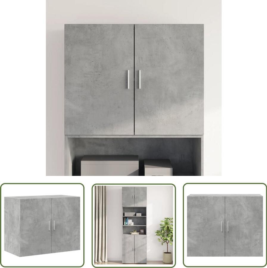 The Living Store Wandkast 80x42 5x64 cm bewerkt hout betongrijs Hangkast Wandkast Bergruimte Opslagoplossing Houten Kast