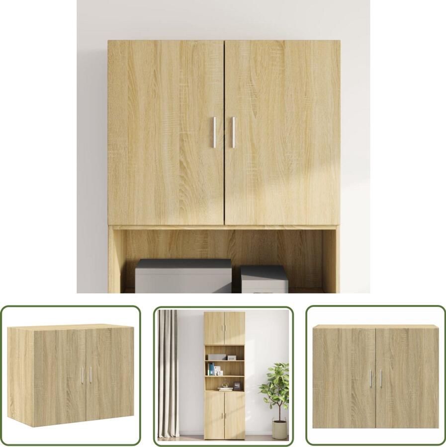 The Living Store Wandkast 80x42 5x64 cm bewerkt hout sonoma eikenkleurig Opbergkast Wandkast Hangkast Houten Kast Sonoma Eiken