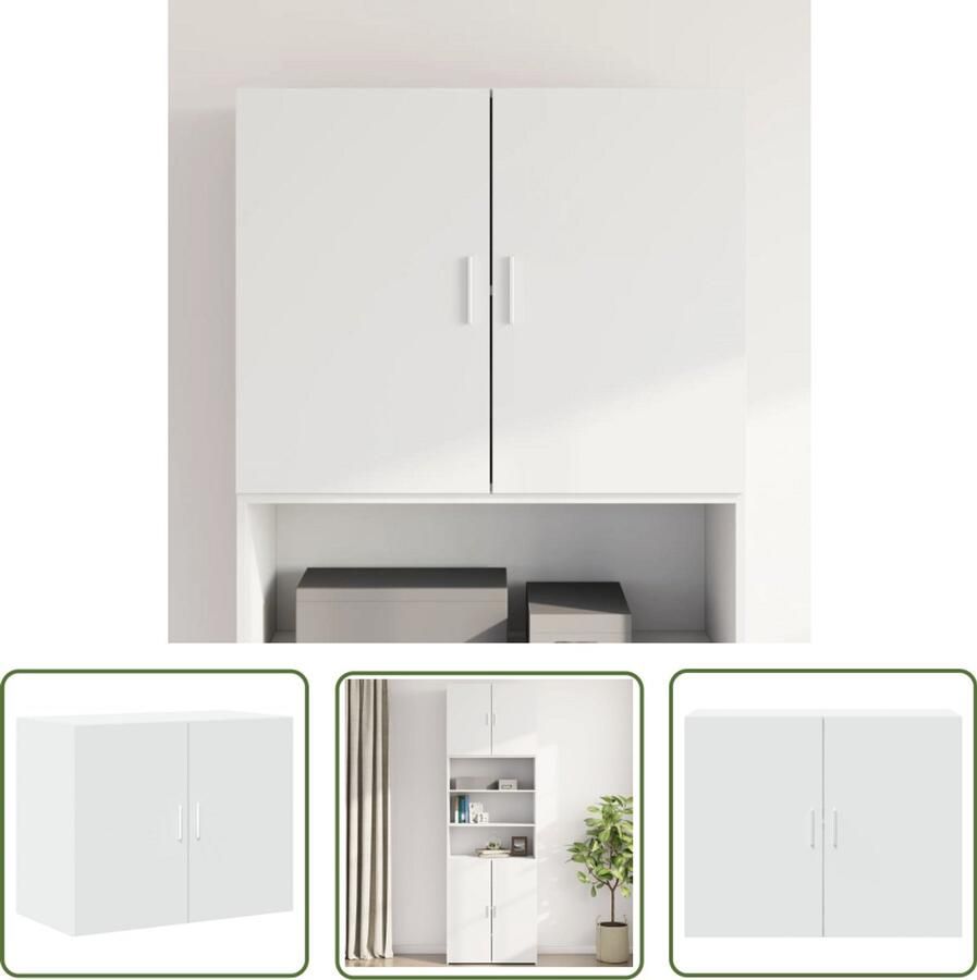 The Living Store Wandkast 80x42 5x64 cm bewerkt hout wit Hangkast Wandkast Opbergkast Houten Kast Wit Kast