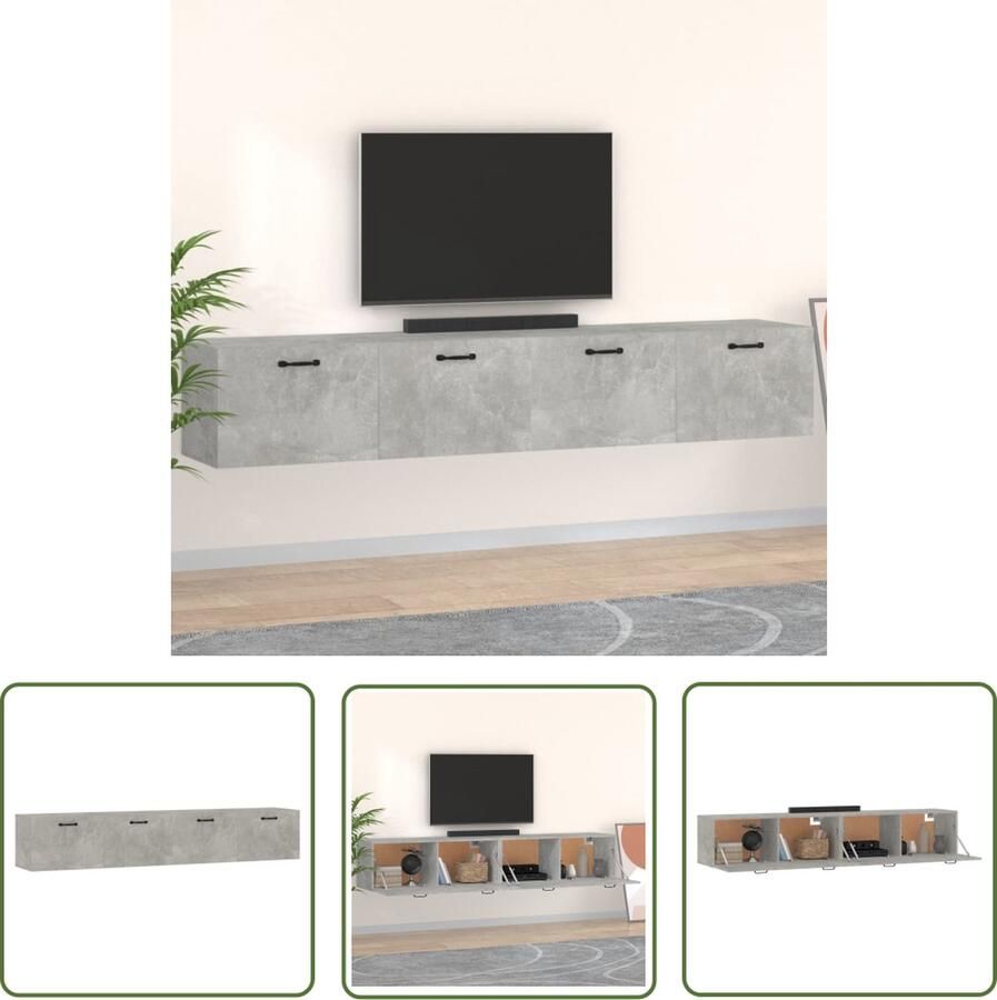 The Living Store Wandkasten 2 st 100x36-5x35 cm bewerkt hout betongrijs Kast - Foto 2
