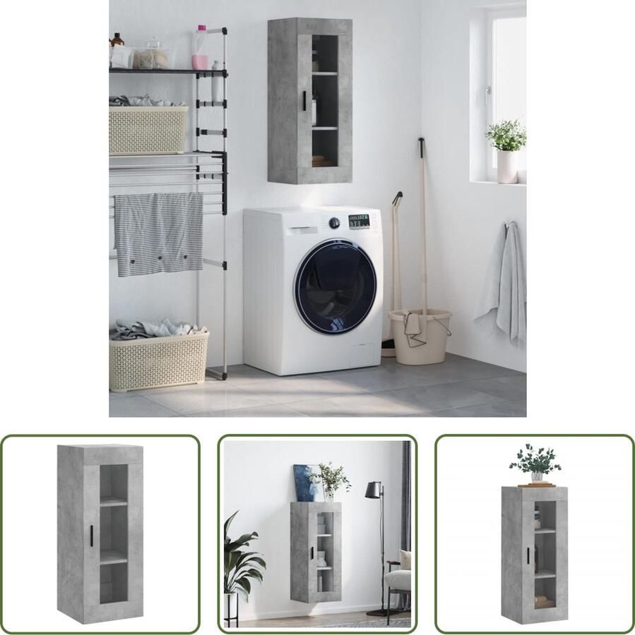The Living Store Wandkast 34 5x34x90 cm betongrijs Wandkast Houten Kast Grijze Kast Opbergkast Vitrinekast