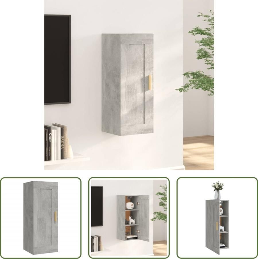 VidaXL Wandkast 35x34x90 cm bewerkt hout betongrijs Wandkast Houtskelet Bergruimte Opslagoplossing Woonaccessoires