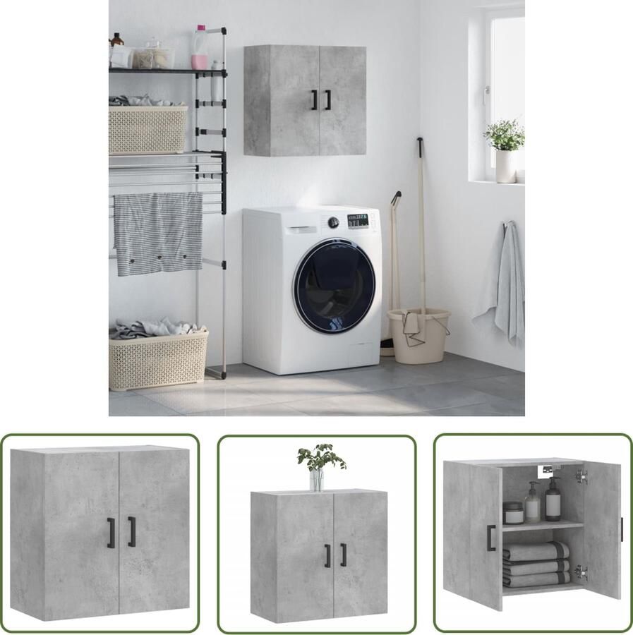 The Living Store Wandkast Betongrijs 60 x 31 x 60 cm Duurzaam bewerkt hout Opbergruimte Wandgemonteerd Displayfunctie Wandkast Houten Kast Opbergkast Beton Grijs Decoratief - Foto 2