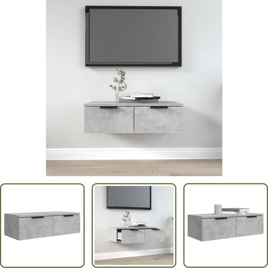 The Living Store Wandkast 68x30x20 cm bewerkt hout betongrijs Wandkast Houten Kast Bergruimte Designkast Grijze Kast - Foto 2