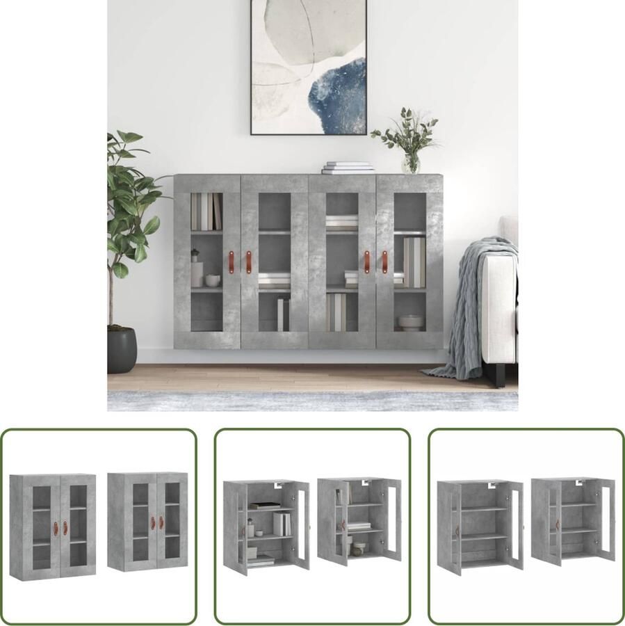 The Living Store Wandkast Betongrijs 69.5 x 34 x 90 cm Hangkast Glasdeur Wandmontage