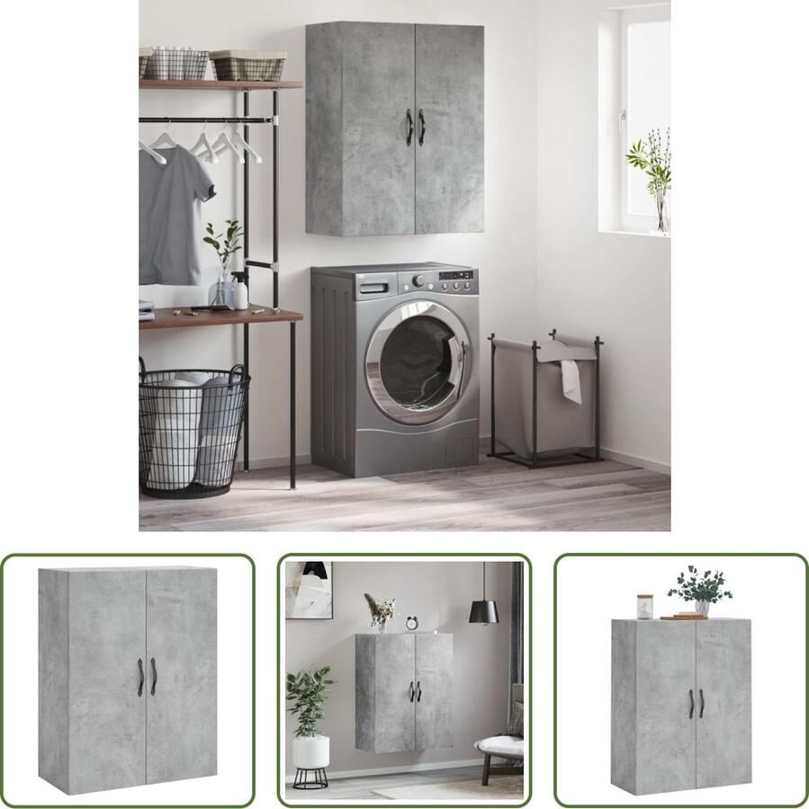The Living Store Wandkast Betongrijs 69.5 x 34 x 90 cm Hoge kwaliteit Voldoende opbergruimte Wandgemonteerd Trendy ijzeren handgrepen Veelzijdig Montage vereist - Foto 2