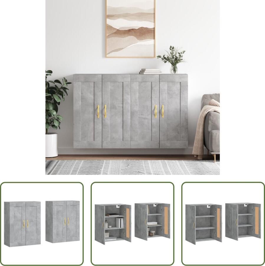 The Living Store Wandkast Betongrijs 69.5x34x90cm Praktisch en decoratief