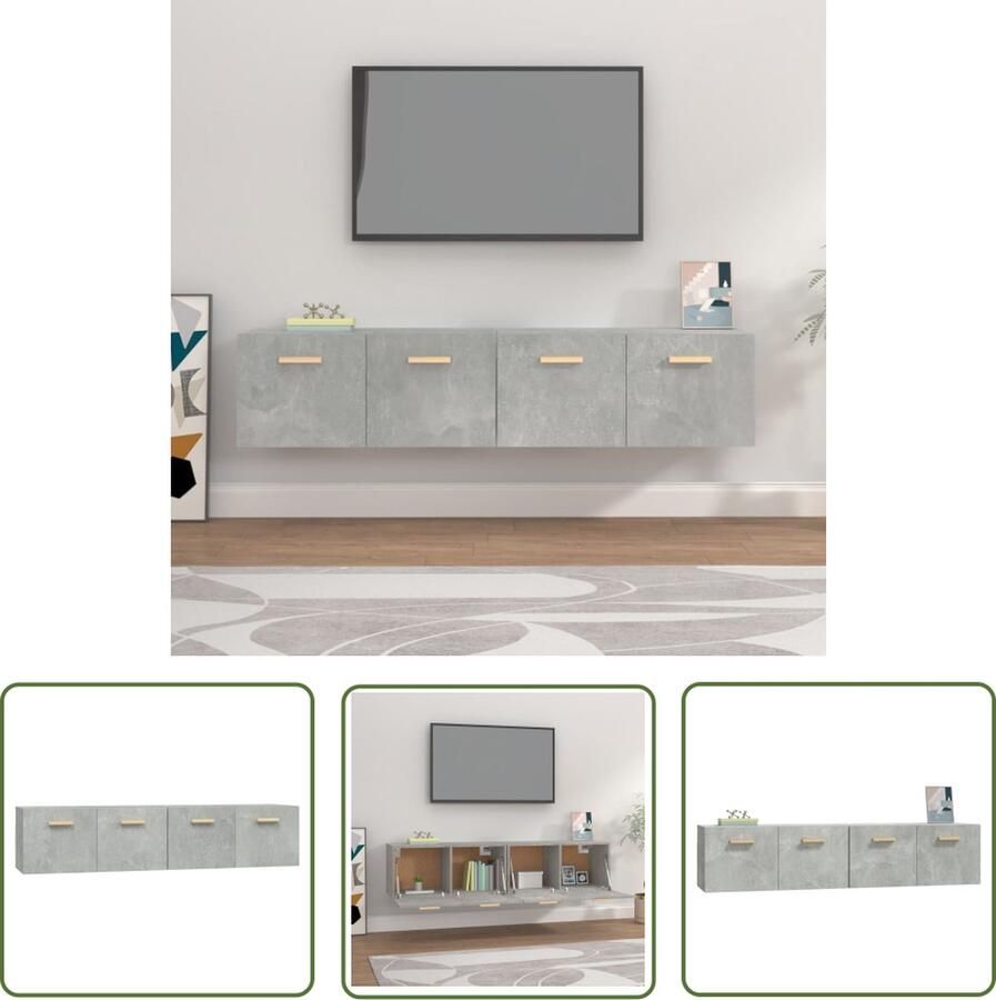 The Living Store Wandkasten 2 st 80x35x36-5 cm bewerkt hout betongrijs Kast - Foto 2