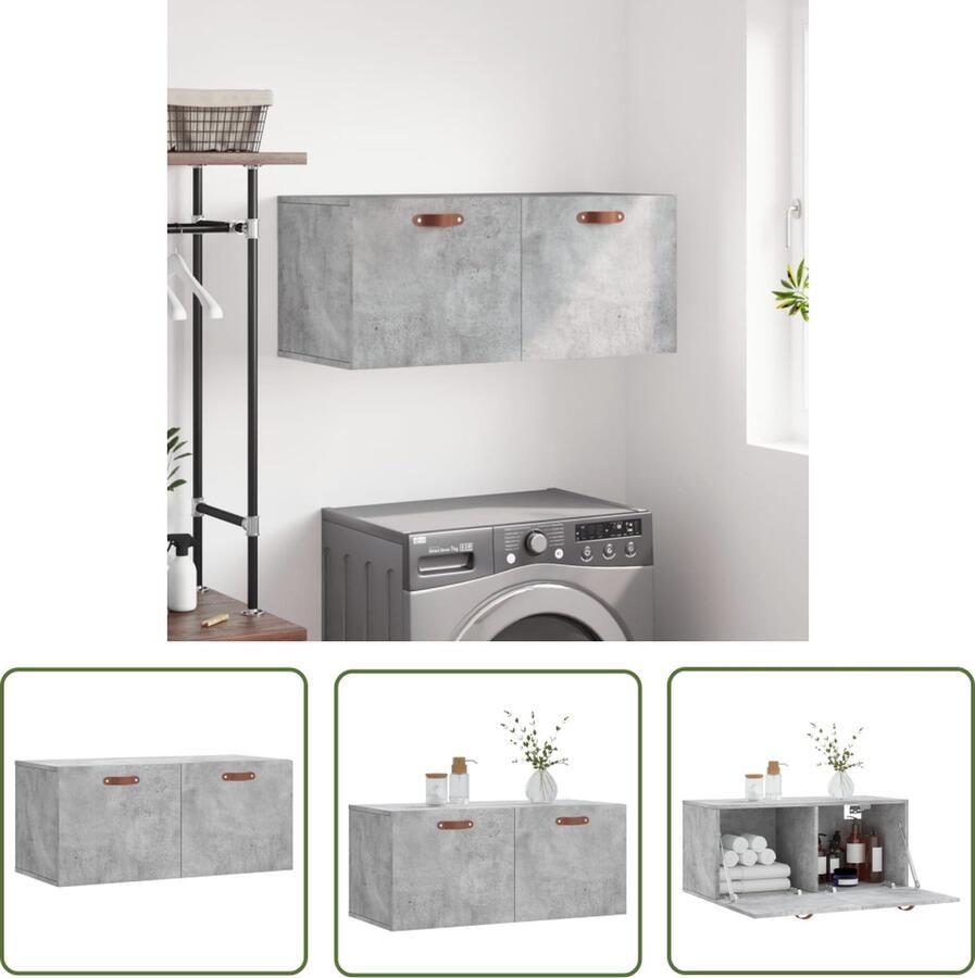 The Living Store Wandkast Betongrijs 80x36.5x35 cm Zwevend Wandgemonteerd - Foto 2