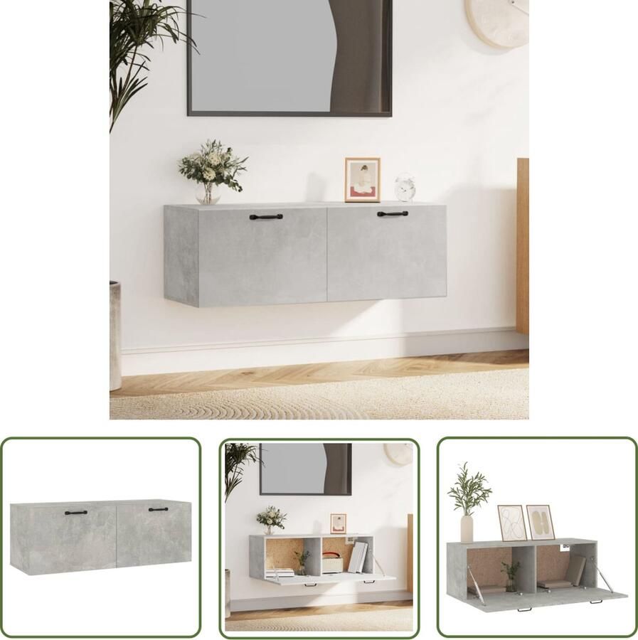 The Living Store Wandkast Bewerkt Hout 100x36.5x35 cm Betongrijs - Foto 2