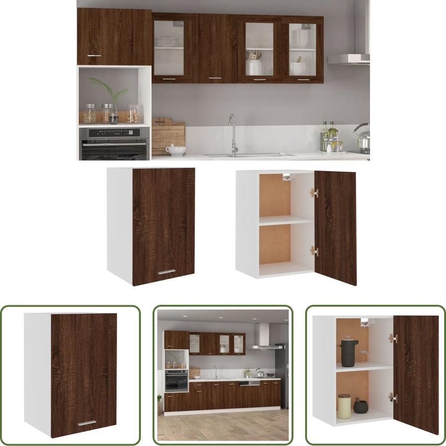 The Living Store Wandkast Lyon 39 5x31x60 cm bewerkt hout bruin eikenkleur Wandkast Houten Kast Bergruimte Keukenopslag Bruine Eiken
