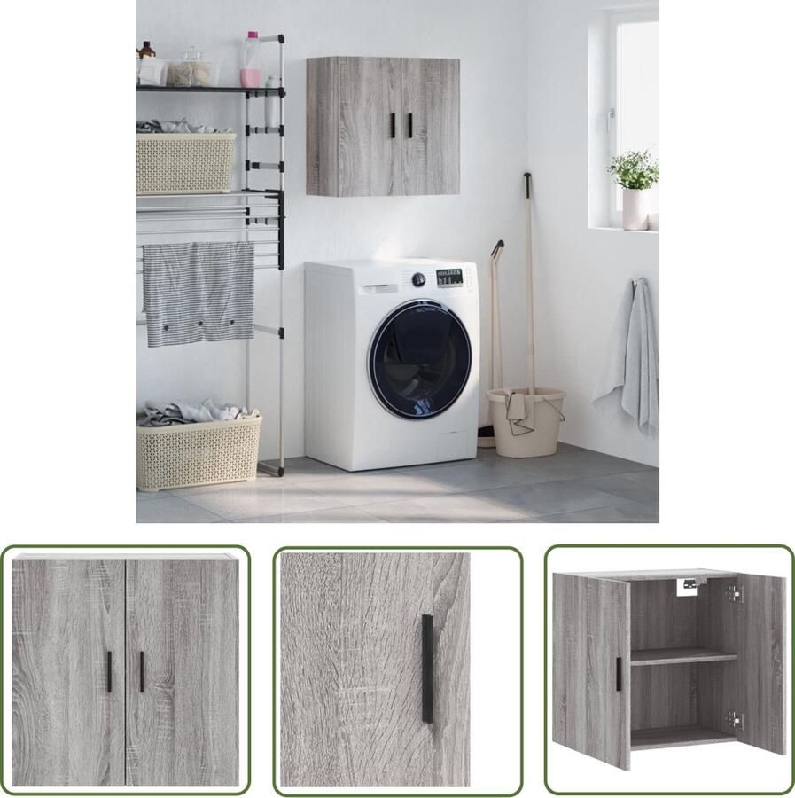 The Living Store Wandkast Decoratief en praktisch 60 x 31 x 60 cm Grijs Sonoma Eiken Duurzaam hout Wandkast Grijze Wandkast Houten Wandkast Opbergkast Badkamerkast - Foto 2