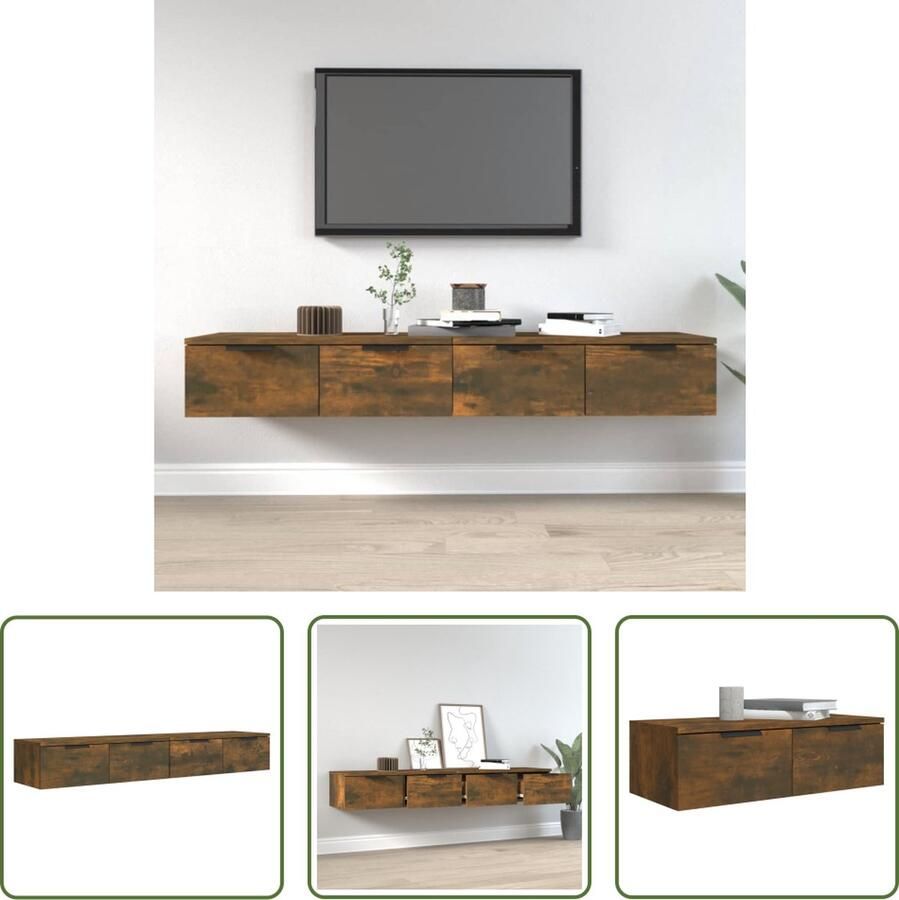 The Living Store Wandkasten 2 st 68x30x20 cm bewerkt hout gerookt eiken Wandkast Hangkast Bergruimte Keuken Kast Badkamer Kast