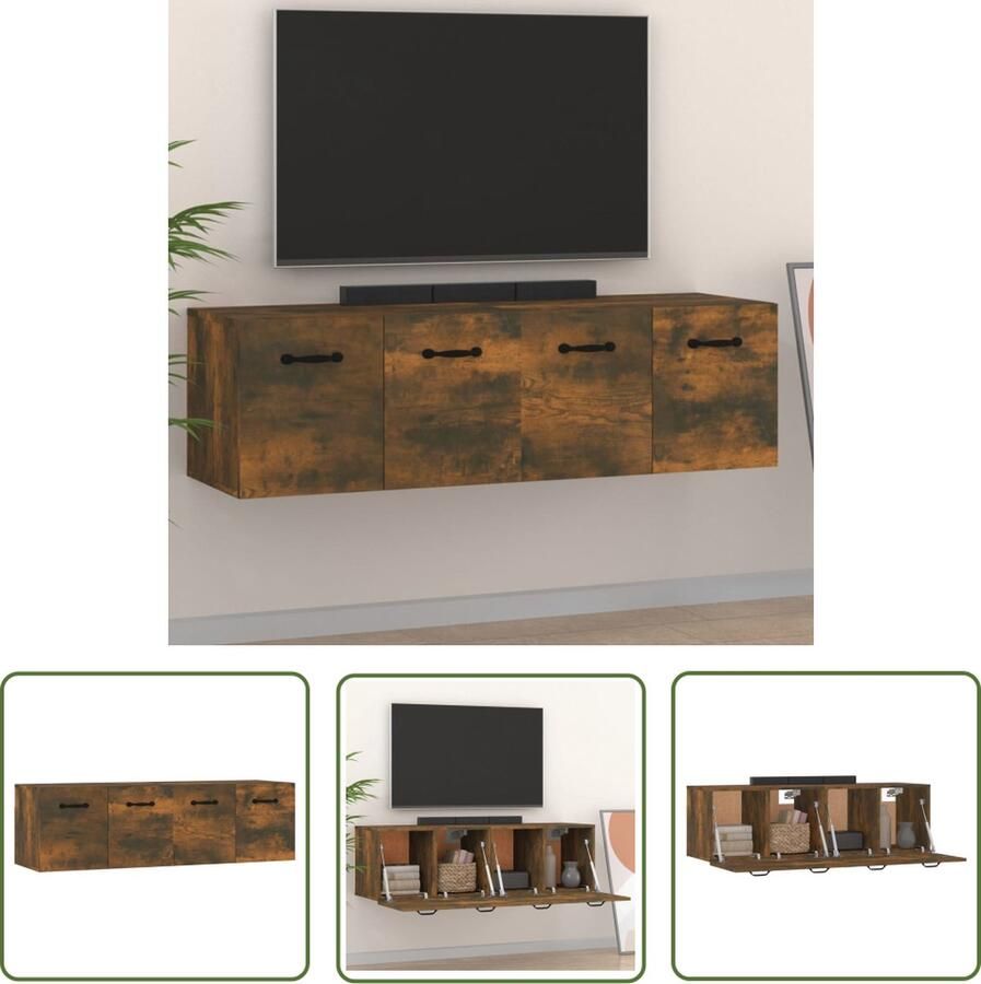 The Living Store Wandkast Gerookt eiken 80x35x36.5 cm 2 vakken - Foto 2