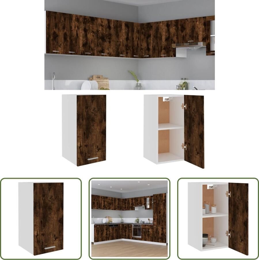 The Living Store Hangkast Lyon 29 5x31x60 cm bewerkt hout gerookt eikenkleurig Wandkast Keukenopslag Houten Kast Bergruimte Badkamerkast