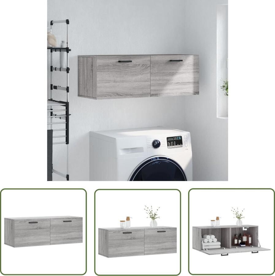 The Living Store Wandkast Grijs Sonoma Eiken 100 x 36.5 x 35 cm - Foto 2
