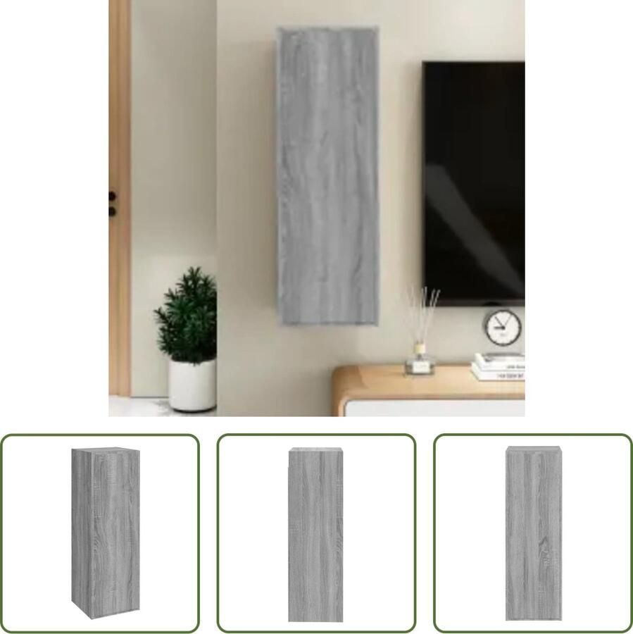 The Living Store Wandkast Hangend TV-Meubel Bewerkt Hout 30.5 x 30 x 90 cm Grijs Sonoma Eiken - Foto 2
