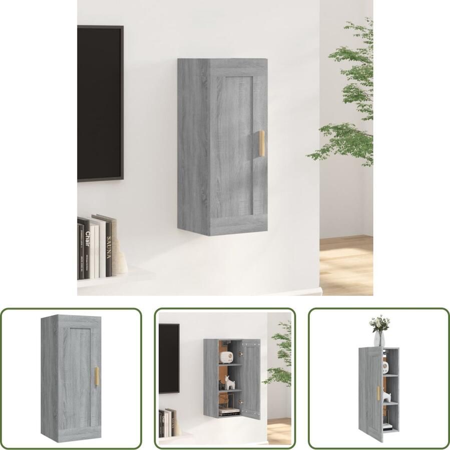 The Living Store Wandkast 35x34x90 cm bewerkt hout grijs sonoma eikenkleurig Wandkast Opbergkast Grijze Wandkast Houtsoort Salontafel