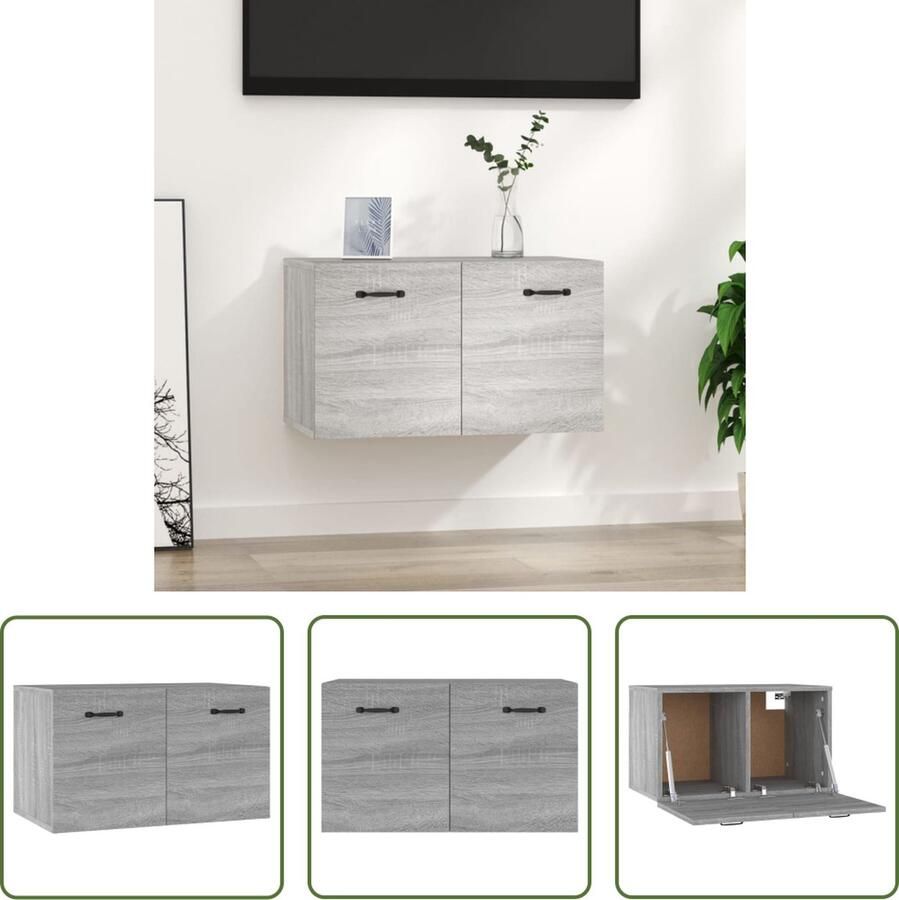 The Living Store Wandkast Grijs Sonoma Eiken 60 x 36.5 x 35 cm 2 Lades - Foto 2