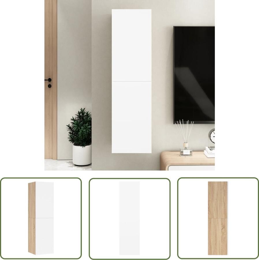 The Living Store Wandkast Hangend Spaanplaat 30.5 x 30 x 110 cm Wit en Sonoma Eiken