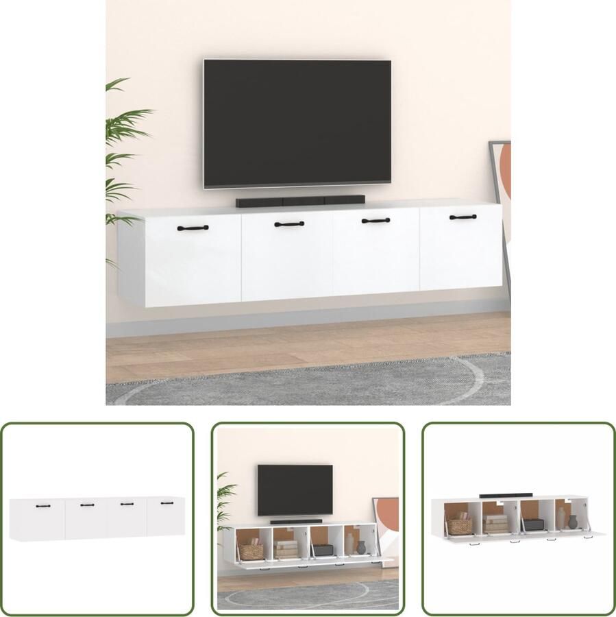 The Living Store Wandkast Hangkast 60 x 36.5 x 35 cm Wit Bewerkt hout - Foto 2