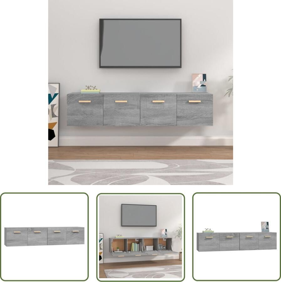The Living Store Wandkast Hangkast 80 x 35 x 36.5 cm Ken- Stijlvol en praktisch Kleur- Grijs Sonoma Eiken - Foto 4