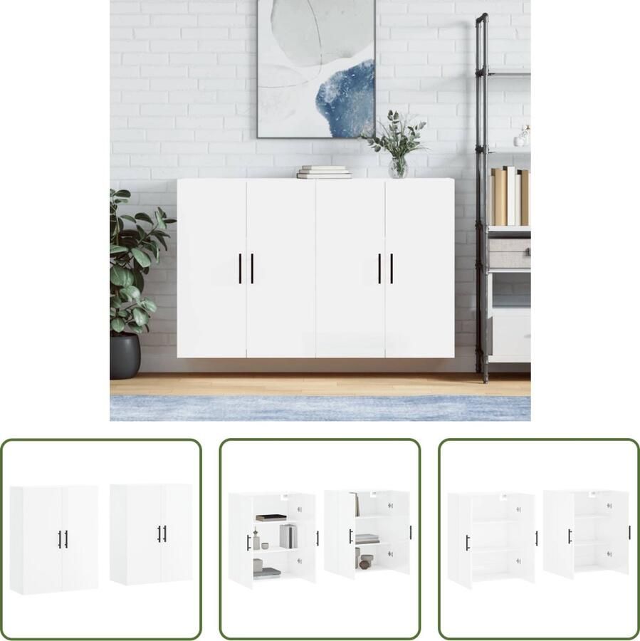The Living Store Wandkast Hangkast Hoogglans Wit 69.5 x 34 x 90 cm Bewerkt Hout