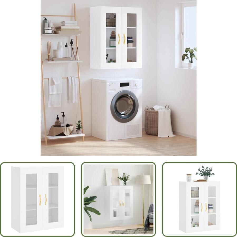 The Living Store Hangkast 69 5x34x90 cm wit Wandkast Hangkast Opbergkast Houten Kast Vitrinekast