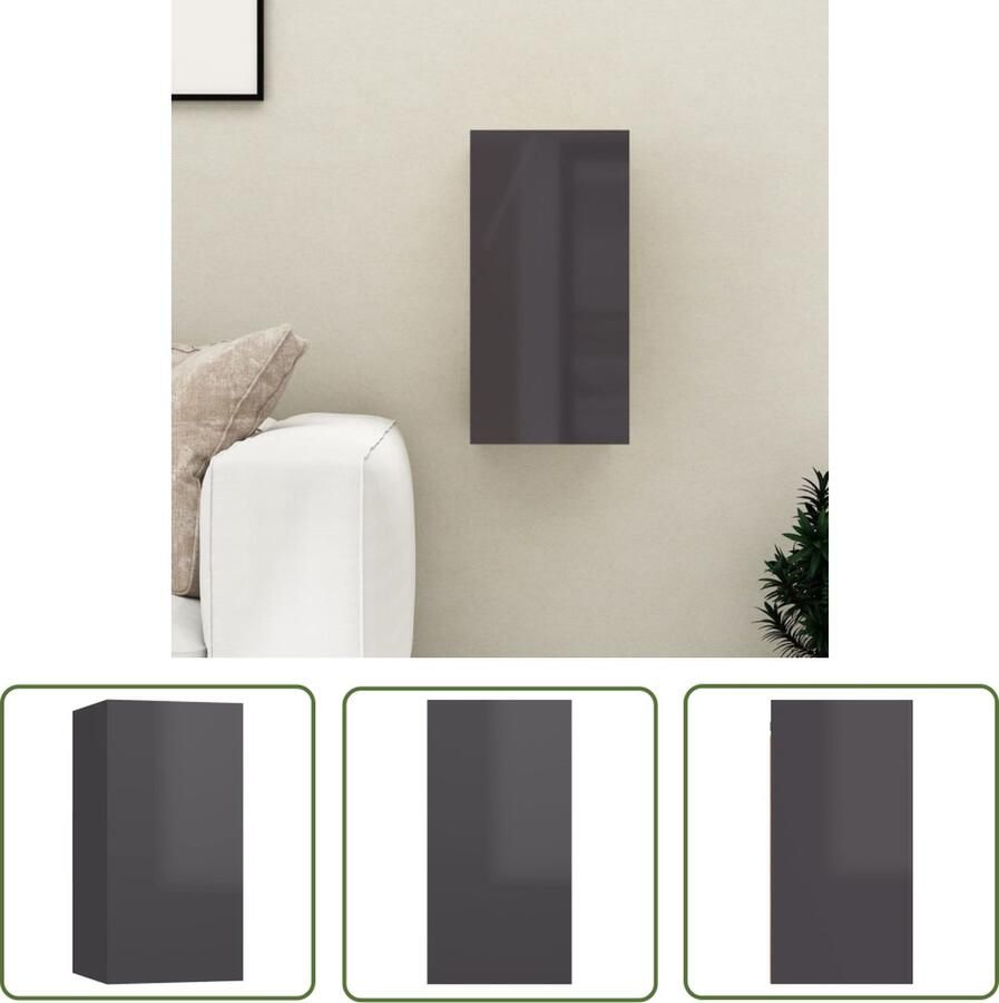 The Living Store Wandkast Tv-Highboard 30.5 x 30 x 60 cm Spaanplaat Hoogglans Grijs - Foto 2