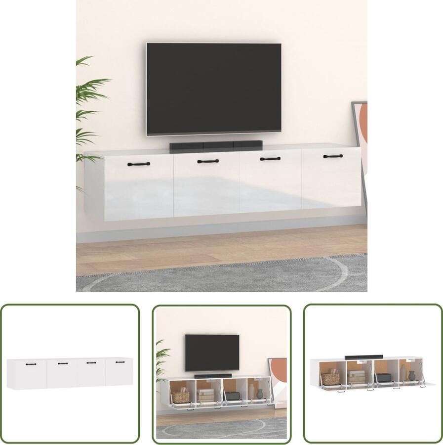 The Living Store Wandkast Hoogglans wit 60 x 36.5 x 35 cm Bewerkt hout - Foto 3