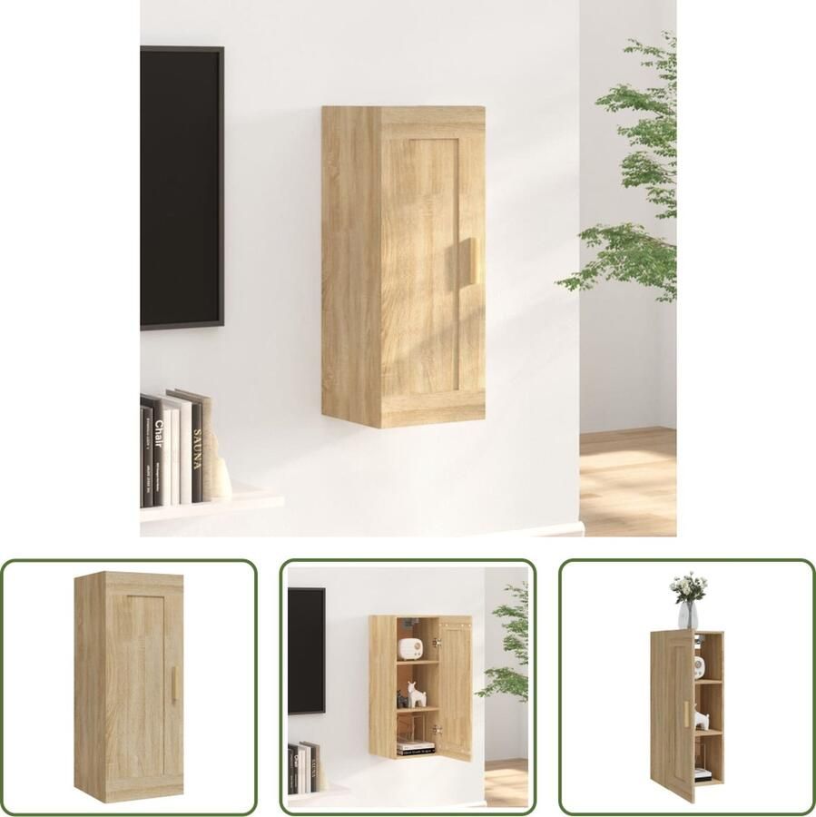 The Living Store Wandkast 35x34x90 cm bewerkt hout sonoma eikenkleurig Wandkast Houtsoort Sonomaneiken Opbergkast Salontafel - Foto 2