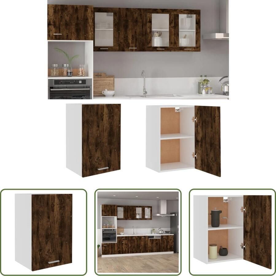 The Living Store Wandkast Lyon 39 5x31x60 cm bewerkt hout gerookt eikenkleurig Keuken Kast Wandkast Hangkast Houten Kast Bruine Kast