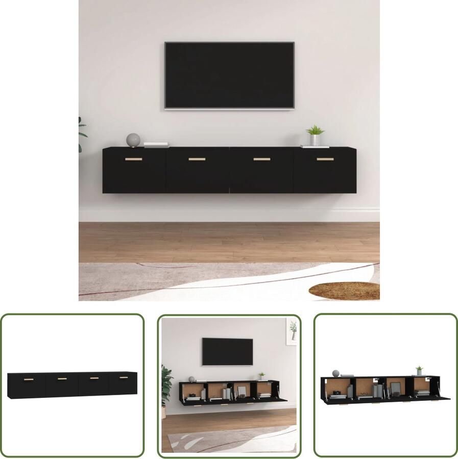 The Living Store Wandkasten 2 st 100x36-5x35 cm bewerkt hout zwart Kast - Foto 2