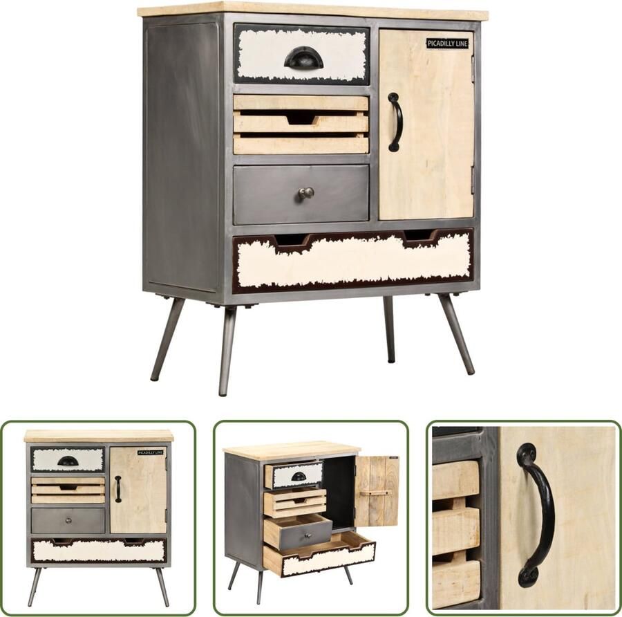 The Living Store Dressoir 65x33x76 cm massief mangohout en staal Keukenkast