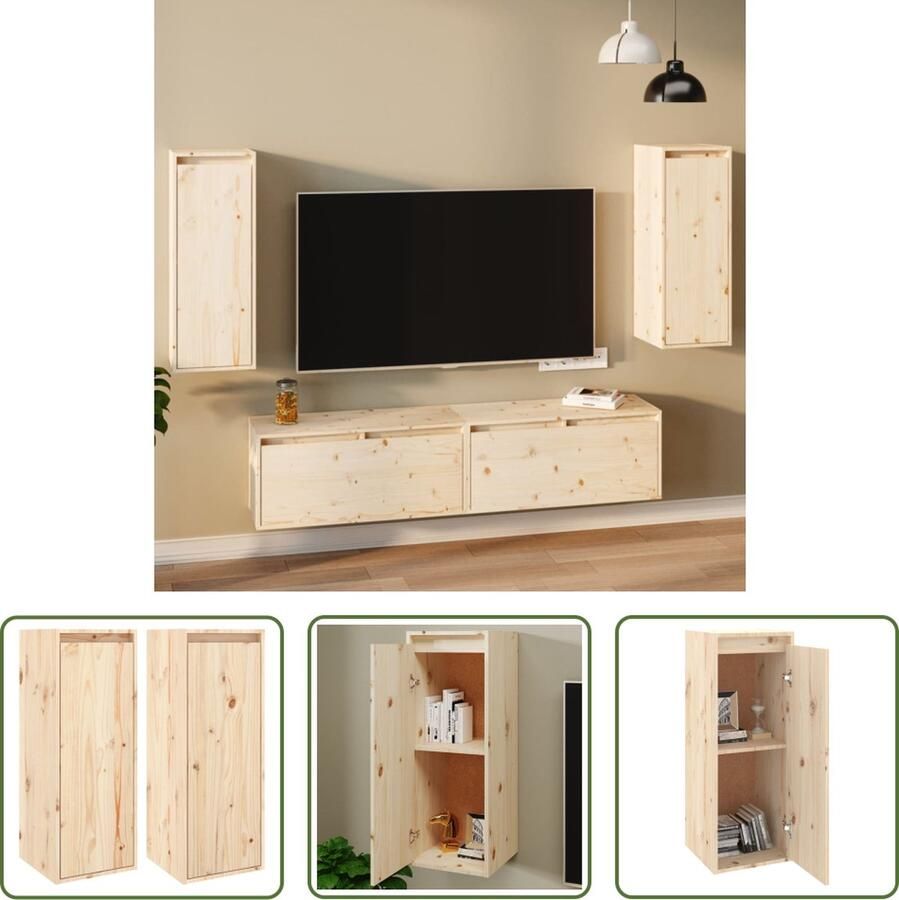 The Living Store Wandkasten 2 st 30x30x80 cm massief grenenhout Wandkast Grenoble Hout Hangkast Opbergkast Woonaccessoires