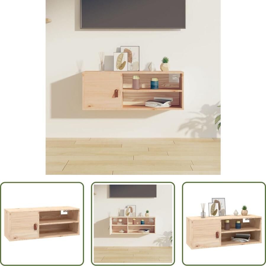 The Living Store Wandkast 80x30x30 cm massief grenenhout Wandkast Grenoble Hout Opslagruimte Tv Meubel Salontafel