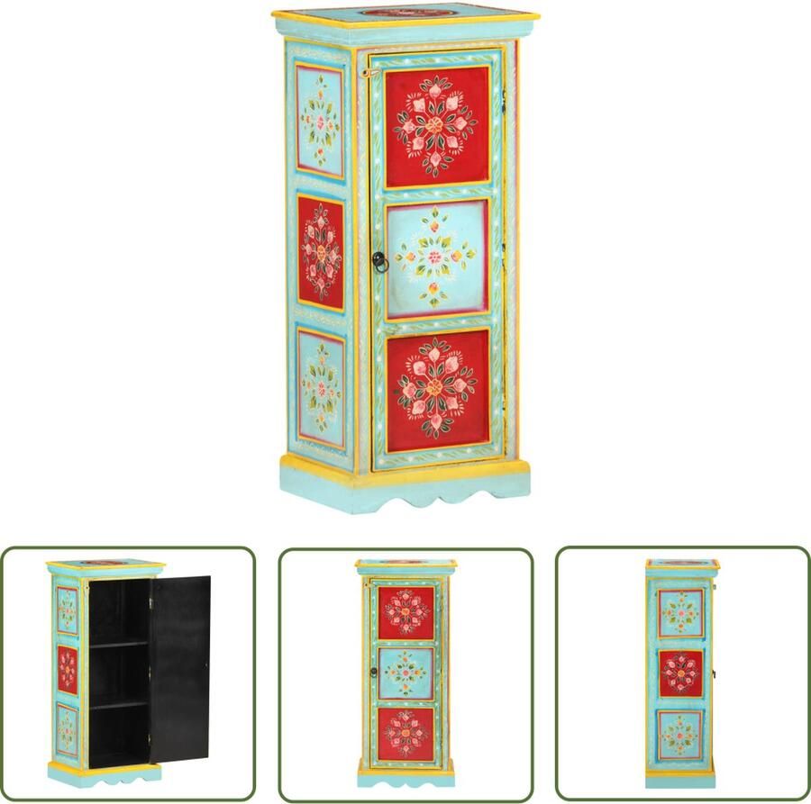 The Living Store Wandkast Massief Mangohout 40 x 30 x 90 cm Handgeschilderde Decoratieve Details