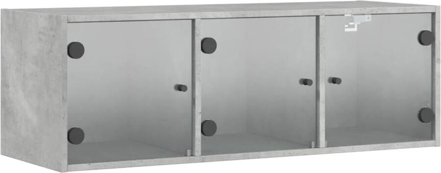 The Living Store Wandkast met glazen deuren 102x37x35 cm betongrijs Wandkast Wandkasten Opbergkast Wandgemonteerde Kast