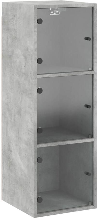 The Living Store Wandkast met glazen deuren 35x37x100 cm betongrijs Hangkast Wandkast Beton Grijs Houten Kast Glazen Deuren - Foto 2