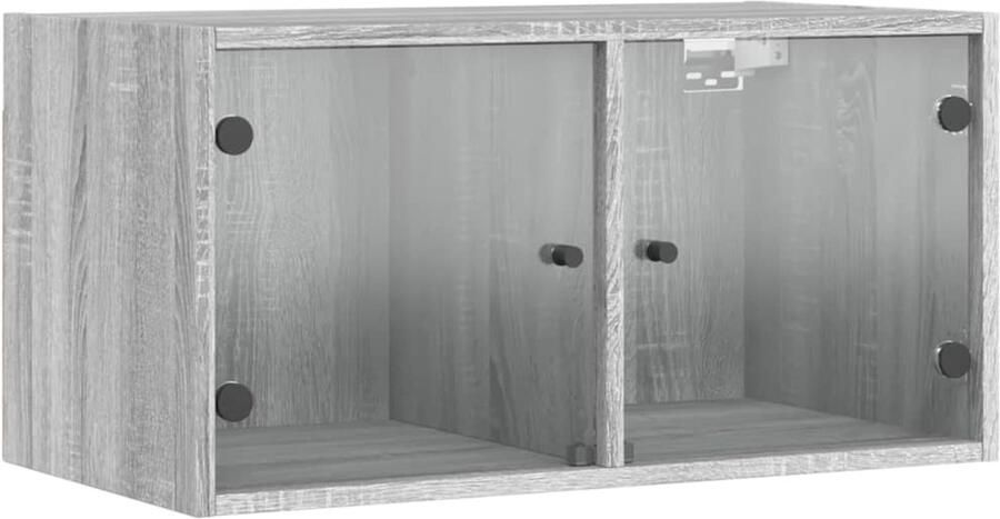 The Living Store Wandkast met glazen deuren 68 5x37x35 cm grijs sonoma Hangkast Wandkast Opbergkast Houten Kast Grijze Kast - Foto 2