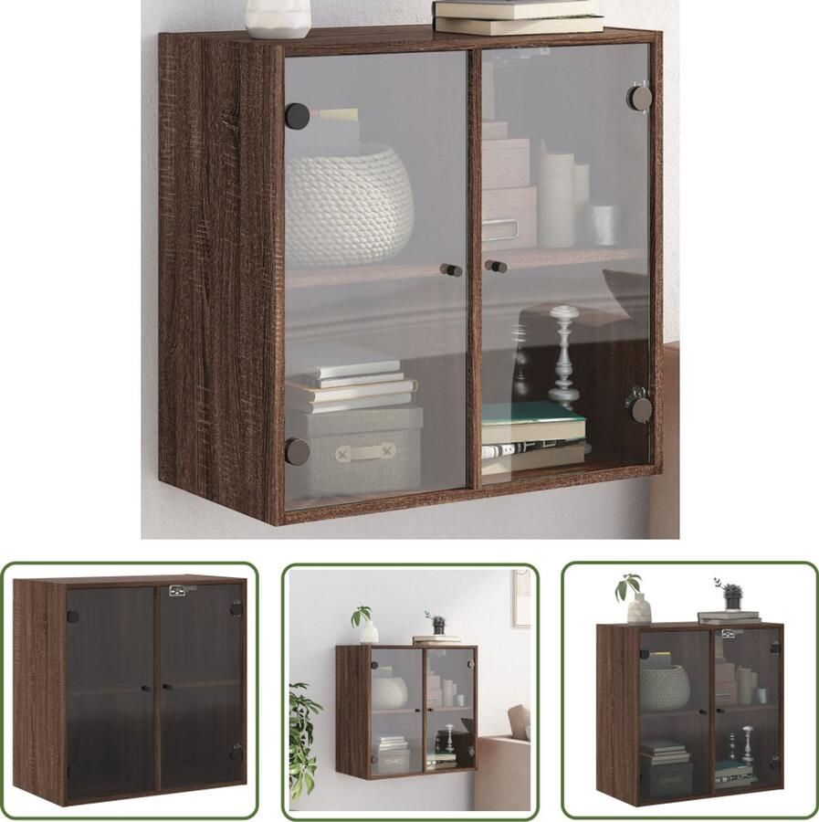 The Living Store Wandkast met glazen deuren 68x37x68 5 cm bruineikenkleurig Wandkast Wandkasten Kast Bijzetkast