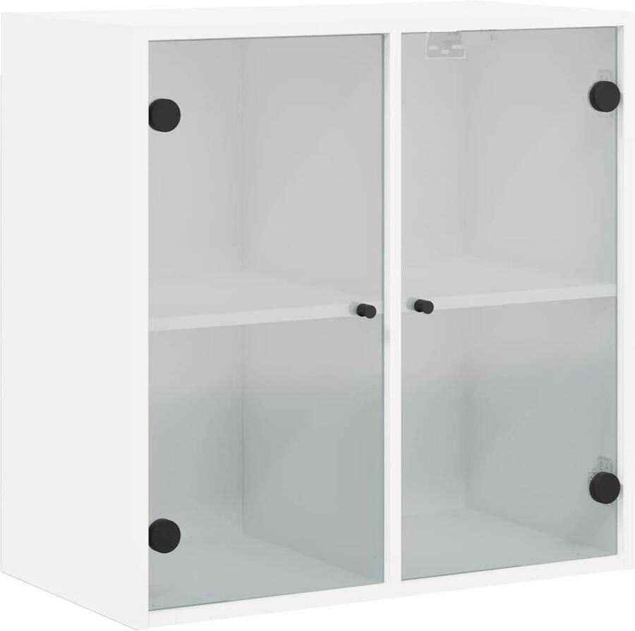 The Living Store Wandkast met glazen deuren 68x37x68 5 cm wit Hangkast Houten Kast Wit Kast Opbergkast Wanddecoratie - Foto 2