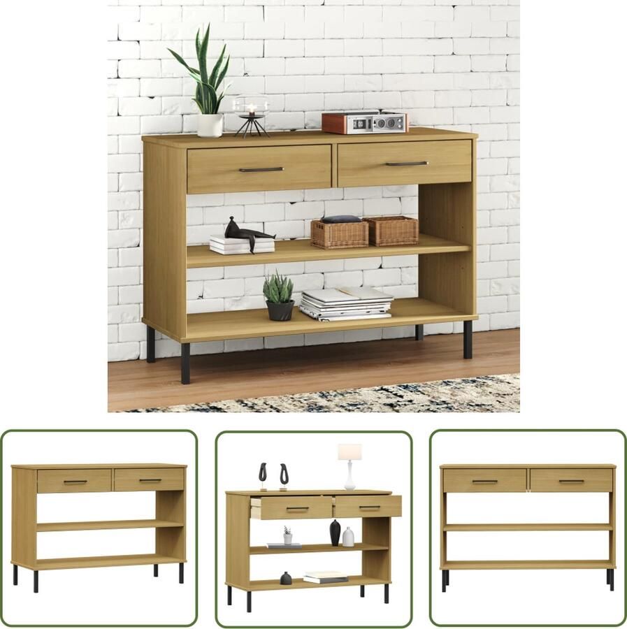 The Living Store OSLO Wandtafel Houten bijzetkast Bruin 98 x 35 x 70 cm Massief grenenhout Wandtafel Bijzettafel Industrieel Hout Grenenhout - Foto 2