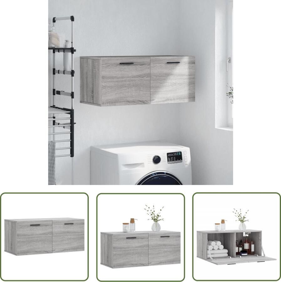 The Living Store Wandkast naam van de Wandkast 80x36.5x35 cm Grijs Sonoma Eiken - Foto 2