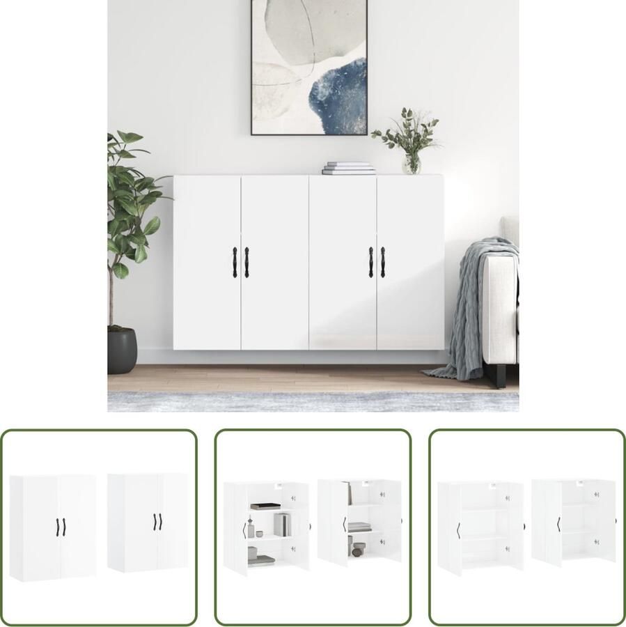 The Living Store Wandkast Praktisch en Decoratief Hangkast 69.5 x 34 x 90 cm Hoogglans wit