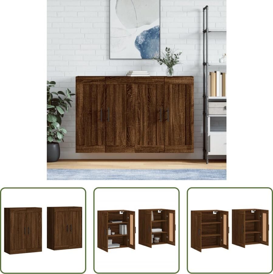 The Living Store Wandkast Praktische en decoratieve Opbergkasten 69.5 x 34 x 90 cm Kleur- Bruineiken Materiaal- Bewerkt hout en ijzer