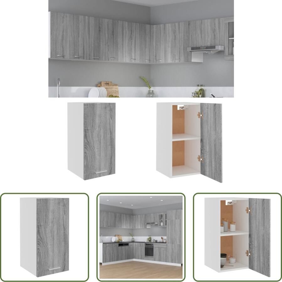 The Living Store Hangkast 29 5x31x60 cm bewerkt hout grijs sonoma eikenkleurig Keuken Kast Wandkast Houten Kast Grijze Kast Opslagoplossing
